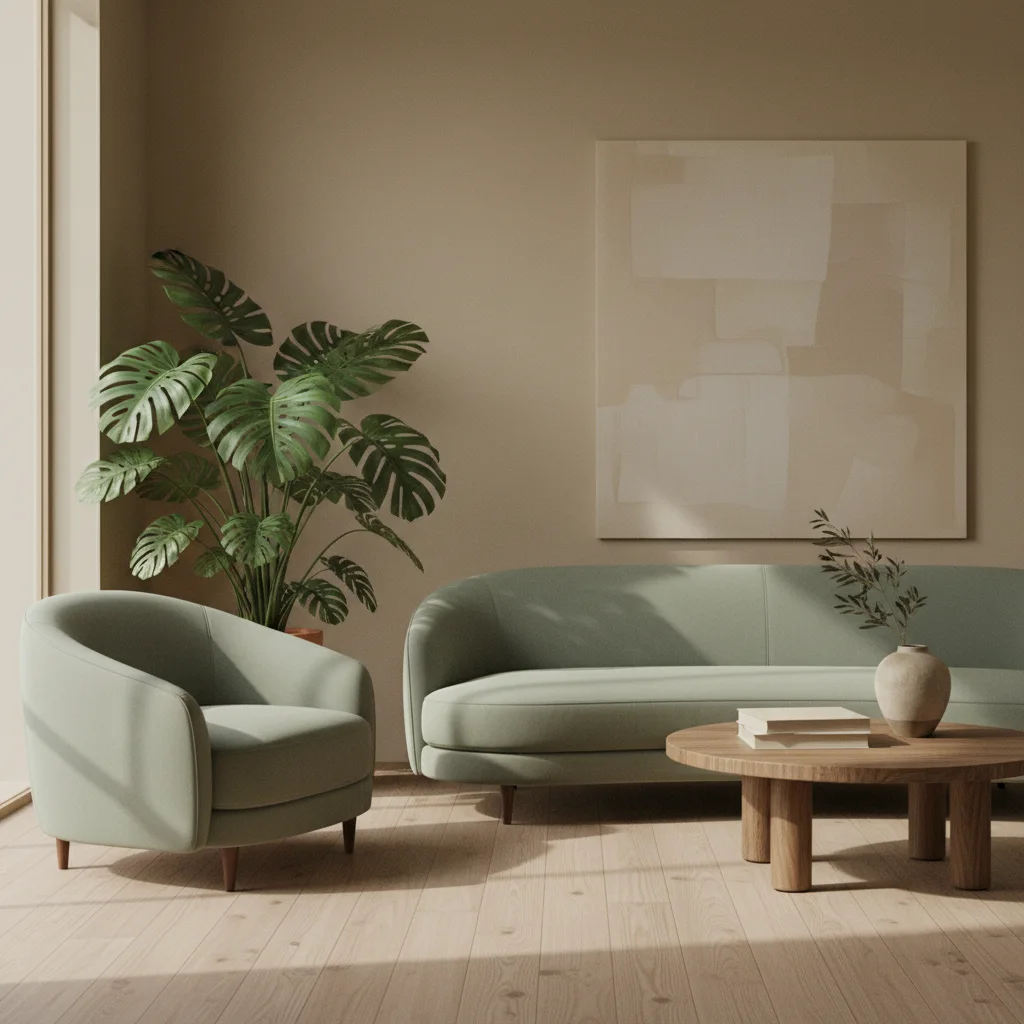 Rustige werkplek met een notitieboek, een potlood en een groene plant op een licht houten bureau